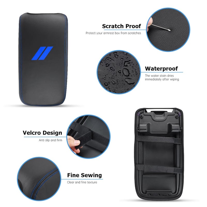 INTGET Car Center Console Cover for 2022 2021 Dodge Charger Accessories 2020 2019 2018 2017 2016 2015 Leather Armrest Cover Console Lid Protector Cushion Pad (Dark Blue Stitches  Leather) - Image 3